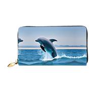 WXZYFP Portefeuille long en cuir Jumping Up Dolphins, impression double face, matériau en cuir microfibre, unisexe, imperméable et durable
