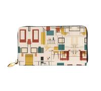 WXZYFP Portefeuille long en cuir moderne du milieu du siècle, impression double face, matériau en cuir microfibre, unisexe, imperméable et durable