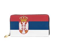 WXZYFP Portefeuille long en cuir motif drapeau de la Serbie, impression double face, matériau en cuir microfibre, unisexe, imperméable et durable