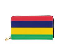 WXZYFP Portefeuille long en cuir motif drapeau de l'île Maurice, impression double face, matériau en cuir microfibre, unisexe, imperméable et durable