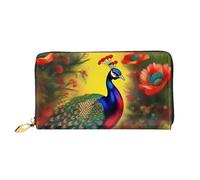 WXZYFP Portefeuille long en cuir motif fleurs de paon, impression double face, cuir microfibre, unisexe, imperméable et durable