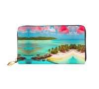 WXZYFP Portefeuille long en cuir motif paysage des Caraïbes, impression double face, matériau en cuir microfibre, unisexe, imperméable et durable