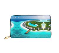 WXZYFP Portefeuille long en cuir motif paysage des Maldives, impression double face, matériau en cuir microfibre, unisexe, imperméable et durable