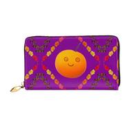 WXZYFP Portefeuille long en cuir orange Smiley, impression double face, matériau en cuir microfibre, unisexe, imperméable et durable