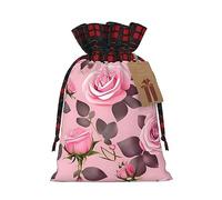 WXZYFP Pretty Pink Roses Sac cadeau en lin avec cordon de serrage, 100 % polyester, adapté pour l'emballage cadeau de Noël