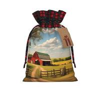 WXZYFP Ranch View Colorblock Sac cadeau en lin avec cordon de serrage, 100 % polyester, adapté pour emballage cadeau de Noël