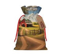 WXZYFP Ranch View Sac cadeau en lin avec cordon de serrage pour Noël, anniversaire, fête, facile à laver