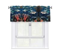 WXZYFP Rideau court à tringle de 137,2 x 45,7 cm, motif requins sous la mer, convient pour cuisine, salle de bain, chambre à coucher, facile à installer.