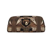WXZYFP Rustic Lodge Bear : la trousse est fabriquée en cuir croisé (PVC), doublure 100 % polyester et impression plein écran