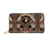 WXZYFP Rustic Lodge Bear Portefeuille long en cuir, impression double face, matériau en cuir microfibre, unisexe, imperméable et durable