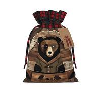 WXZYFP Rustic Lodge Bear Sac cadeau en lin avec cordon de serrage, 100 % polyester, adapté pour emballage cadeau de Noël