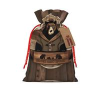 WXZYFP Rustic Lodge Bear Sac cadeau en lin avec cordon de serrage pour Noël, anniversaire, fête, facile à laver