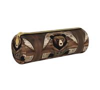 WXZYFP Rustic Lodge Bear Trousse à crayons en cuir croisée respectueuse de l'environnement, légère et portable, adaptée pour un usage quotidien.