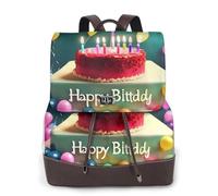 WXZYFP Sac à dos en cuir pour femme imprimé sur un seul côté, rangement multifonctionnel, durable et pratique. Happy Birthday beau, noir, taille unique