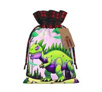 WXZYFP Sac cadeau dinosaure vert en lin avec cordon de serrage, 100 % polyester, adapté pour l'emballage cadeau de Noël