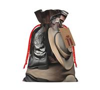 WXZYFP Sac cadeau en lin avec cordon de serrage et chapeau de cowboy noir pour Noël, anniversaire, fête, facile à laver