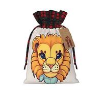 WXZYFP Sac cadeau en lin avec cordon de serrage et motif petit lion de dessin animé, 100 % polyester, adapté pour l'emballage cadeau de Noël