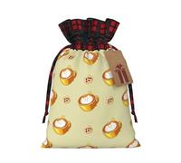 WXZYFP Sac cadeau en lin avec cordon de serrage, motif chat de dessin animé, café, 100 % polyester, adapté pour l'emballage cadeau de Noël
