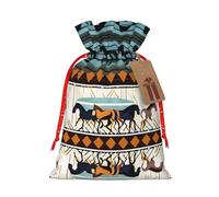 WXZYFP Sac cadeau en lin avec cordon de serrage, motif cheval, rayures, emballage cadeau, Noël, anniversaire, fête, facile à laver