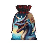 WXZYFP Sac cadeau en lin avec cordon de serrage, motif dragon rugissant, 100 % polyester, adapté pour l'emballage cadeau de Noël