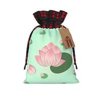WXZYFP Sac cadeau en lin avec cordon de serrage, motif fleurs de lotus qui attendent de fleurir, 100 % polyester, adapté pour l'emballage cadeau de Noël