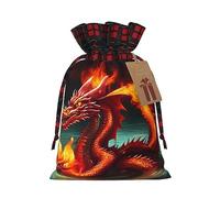 WXZYFP Sac cadeau en lin avec cordon de serrage, motif Roi dragon dans le feu, 100 % polyester, adapté pour l'emballage cadeau de Noël