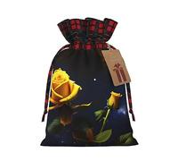 WXZYFP Sac cadeau en lin avec cordon de serrage Motif roses étoilées Jaune 100 % polyester Convient pour l'emballage cadeau de Noël