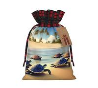 WXZYFP Sac cadeau en lin avec cordon de serrage, motif tortues sur la plage, 100 % polyester, adapté pour l'emballage cadeau de Noël