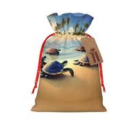 WXZYFP Sac cadeau en lin avec cordon de serrage, motif tortues sur la plage, pour Noël, anniversaire, fête, facile à laver