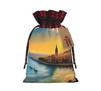 WXZYFP Sac cadeau en lin avec cordon de serrage Sunset in Barcelona Colorblock 100 % polyester, convient pour emballage cadeau de Noël