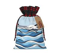 WXZYFP Sac cadeau en lin coloré avec cordon de serrage, motif vagues qui se lappent aux rochers, 100 % polyester, adapté pour l'emballage cadeau de Noël