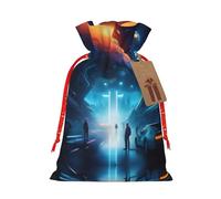 WXZYFP Sac cadeau Science Fiction Future Linen avec cordon de serrage, emballage cadeau de Noël, anniversaire, fête, facile à laver