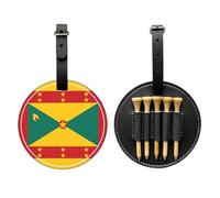 WXZYFP Sac de rangement pour tees de golf en cuir PU imprimé d'un seul côté, motif drapeau de la Grenade, design à 5 points avec clip ceinture de 20 cm.