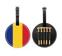 WXZYFP Sac de rangement pour tees de golf en cuir PU imprimé sur un seul côté, motif drapeau de la Roumanie, design à 5 points avec clip ceinture de 20 cm.