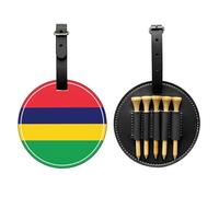 WXZYFP Sac de rangement pour tees de golf en cuir PU imprimé sur un seul côté, motif drapeau de l'île Maurice, design à 5 points avec clip ceinture de 20 cm.