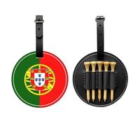 WXZYFP Sac de rangement pour tees de golf en cuir PU imprimé sur un seul côté, motif drapeau portugais noir, design à 5 points avec clip ceinture de 20 cm.