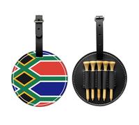 WXZYFP Sac de rangement pour tees de golf en cuir synthétique avec motif drapeau sud-africain noir, motif 5 points avec clip ceinture de 20 cm.