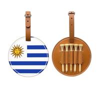 WXZYFP Sac de rangement pour tees de golf en cuir synthétique imprimé d'un seul côté, motif drapeau de l'Uruguay marron, 5 points avec clip ceinture de 20 cm.