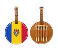 WXZYFP Sac de rangement pour tees de golf en cuir synthétique imprimé sur un seul côté, motif drapeau de la Moldavie, design à 5 points avec clip ceinture de 20 cm.