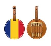WXZYFP Sac de rangement pour tees de golf en cuir synthétique imprimé sur un seul côté, motif drapeau de la Roumanie marron, 5 points avec clip ceinture de 20 cm.