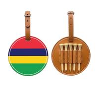 WXZYFP Sac de rangement pour tees de golf en cuir synthétique imprimé sur un seul côté, motif drapeau de l'île Maurice marron, 5 points avec clip ceinture de 20 cm.