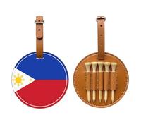 WXZYFP Sac de rangement pour tees de golf en cuir synthétique imprimé sur un seul côté, motif drapeau des Philippines, marron, 5 points avec clip ceinture de 20 cm.