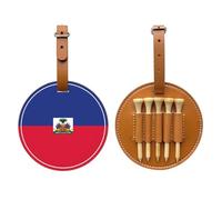 WXZYFP Sac de rangement pour tees de golf en cuir synthétique imprimé sur un seul côté, motif drapeau haïtien marron, 5 points avec clip ceinture de 20 cm.