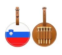 WXZYFP Sac de rangement pour tees de golf en cuir synthétique imprimé sur un seul côté, motif drapeau de la Slovénie marron, 5 points avec clip ceinture de 20 cm.