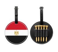 WXZYFP Sac de rangement pour tees de golf en cuir synthétique imprimé sur un seul côté, motif drapeau égyptien noir, design à 5 points avec un clip ceinture de 20 cm.