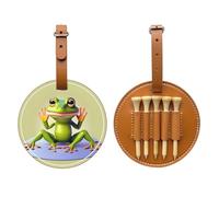 WXZYFP Sac de rangement pour tees de golf en cuir synthétique imprimé sur un seul côté, motif grenouille faisant du yoga avec un clip de ceinture de 20 cm.