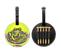 WXZYFP Sac de rangement pour tees de golf en cuir synthétique imprimé sur un seul côté, motif grenouille dans un étang noir, design à 5 points avec un clip ceinture de 20 cm.