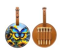 WXZYFP Sac de rangement pour tees de golf en cuir synthétique imprimé sur un seul côté, motif tournesol, papillon bleu, marron, 5 points avec clip ceinture de 20 cm.
