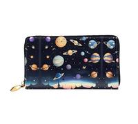 WXZYFP Saturn Jupiter Earth Portefeuille long en cuir, impression double face, matériau en cuir microfibre, unisexe, imperméable et durable, noir, taille unique