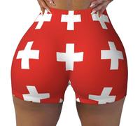 WXZYFP Short de sport extensible et confortable pour femme avec drapeau suisse, convient pour les sports de loisirs quotidiens., noir, Taille L